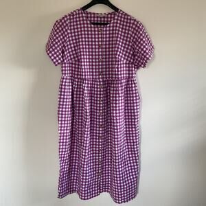 Woman Within Sz 22W Gingham Button Front Cotton Seersucker Midi Dress Plus